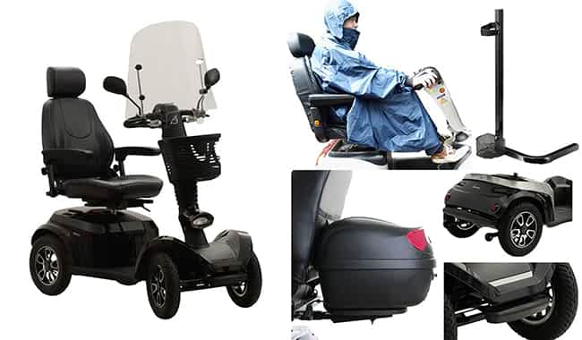 Pare-brise, top-case, poncho et porte-cannes pour scooter électrique PMR Life Mobility Presto S